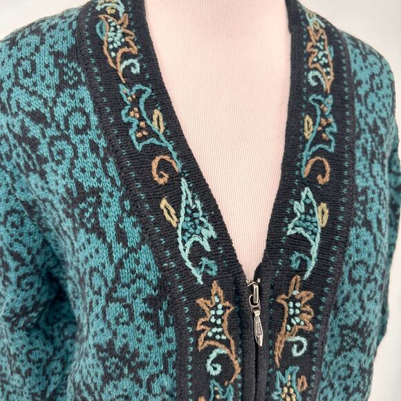 Nomadic Traders Green & Black Paisley Cardigan Sweater Size Small - Picture 7 of 7